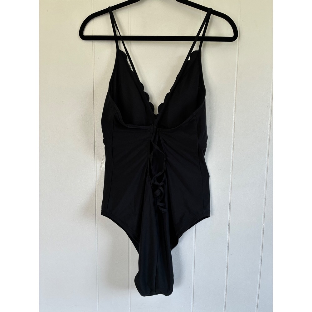 La Blanca Womens Scalloped Lace Up Back‎ One Piece Swimsuit Black Size 16